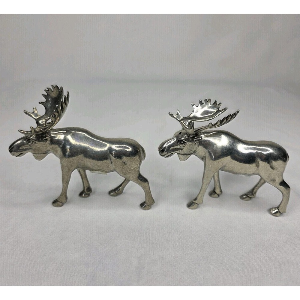 Vagabond House Pewter Metal Moose Salt and Pepper Set Artisan Designer Handcraft